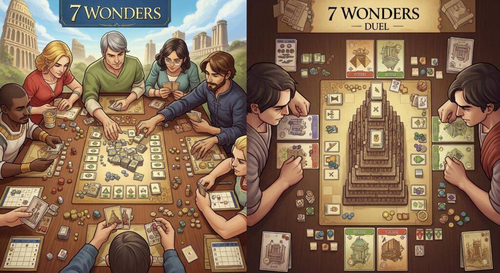 7 Wonders lautapeli vs Duel – vertailu ja strategiat